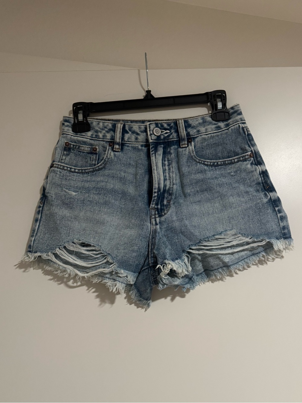 PacSun Faded Blue Distressed High-Rise Denim Shorts-26